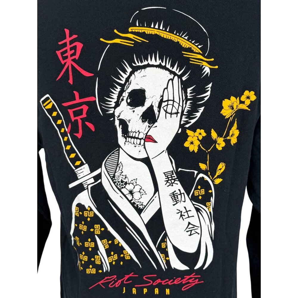 Riot Society Black L/S Skull & Floral Graphic Print Tee | Streetwear Grunge Moto - Picture 3 of 13